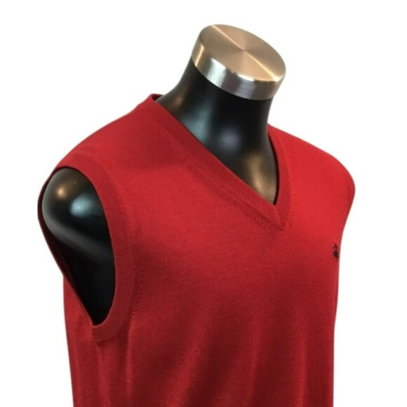 Brooks Brothers 346 Medium Mens Red Sleeveless Sweater Vest V-Neck 100% Merino W - Picture 5 of 8